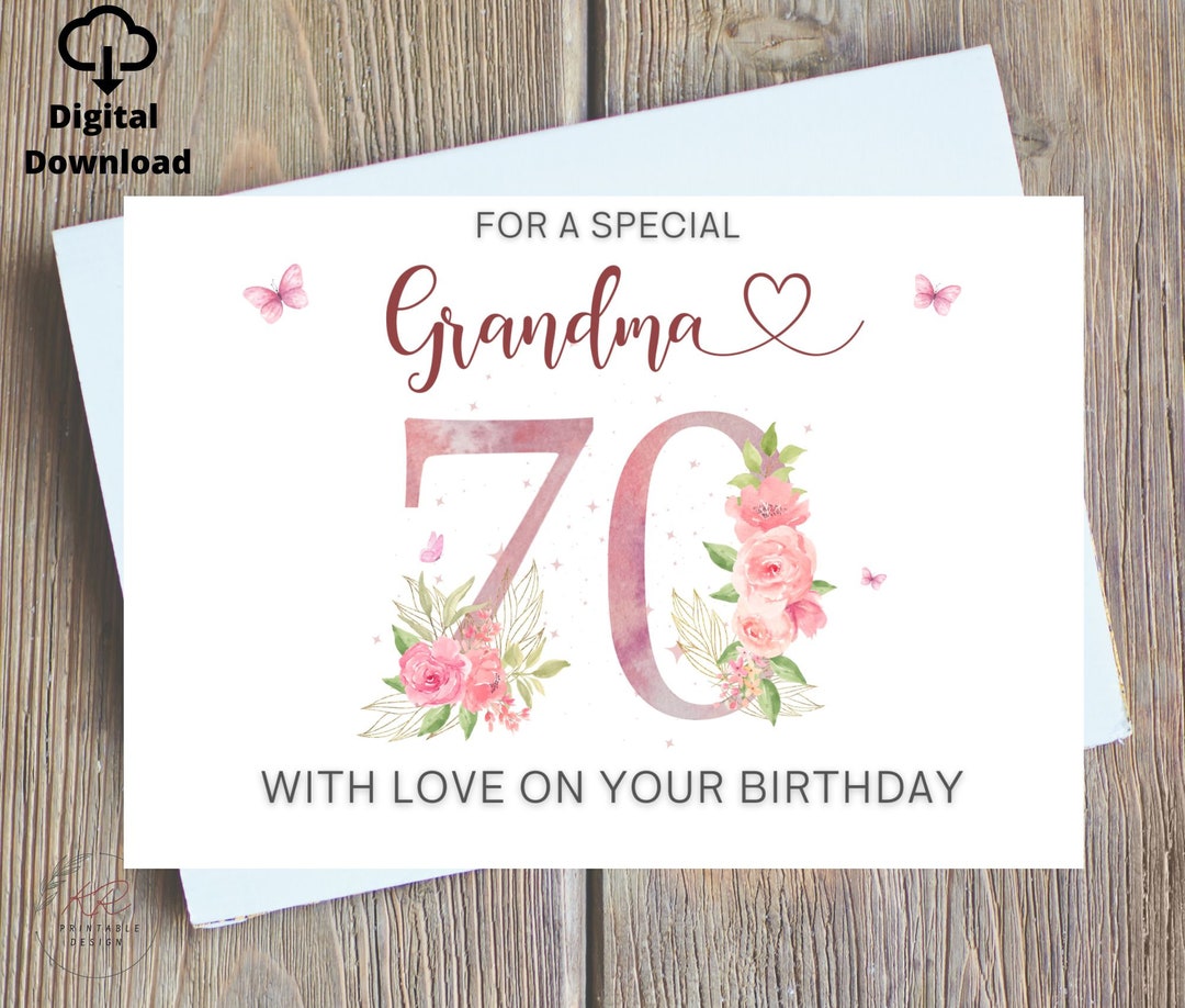 Happy 70th Birthday Card for Grandma Printable, 70th Birthday Card for ...