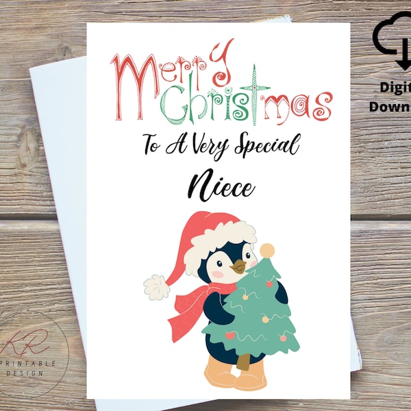 Merry Christmas To A Very Special Niece Printable Card, Christmas Card for A Special Niece, Niece Christmas Card Digital Printable