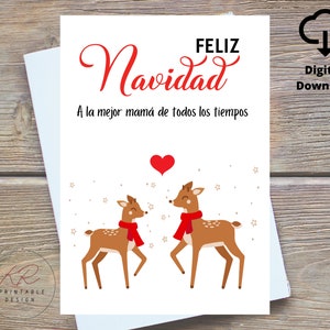 Best Mom Ever Christmas Card in Spanish, Feliz Navidad A la mejor mamá de todos los tiempos, Instant Download Christmas Card for Best Mom