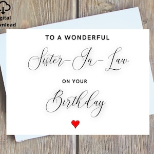 Carte d'anniversaire imprimable pour belle-sœur, cadeau d'anniversaire numérique pour une belle-sœur merveilleuse, carte d'anniversaire numérique pour belle-sœur