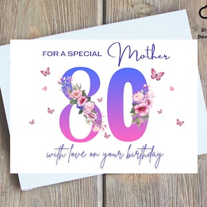Joyeux 80e anniversaire maman imprimable, 80e carte grand-mère, 80e anniversaire grand-mère numérique, 80e carte d'anniversaire pour grand-mère, grand-mère, maman imprimable