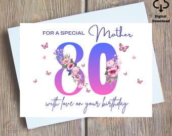 Happy 80th Birthday Card Mom Printable, 80th Card Nan, 80th Birthday Grandma Digital, 80th Birthday Card For Granny, Grandma, Mom Printable