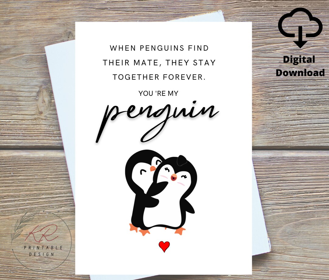 Your'e My Penguin Romantic Card Digital Printable, Romantic Valentines ...