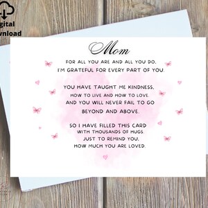 Mom Poem Card, Mothers Day Card Printable, Poem Mothers Day Card Digital, Special Mothers Day Card From Daughter Printable, Mom Digital Card