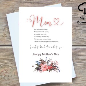 Cartão sentimental para o dia das mães para imprimir, cartão para o dia das mães para imprimir, cartão sentimental para o dia das mães digital, cartão sentimental para imprimir