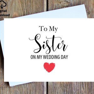 An meine Schwester an meinem Hochzeitstag Karte An meine Schwester Karte, Hochzeitstag Karte an Schwester, Hochzeitstag Karte, Brief an Ihre Schwester am Hochzeitstag