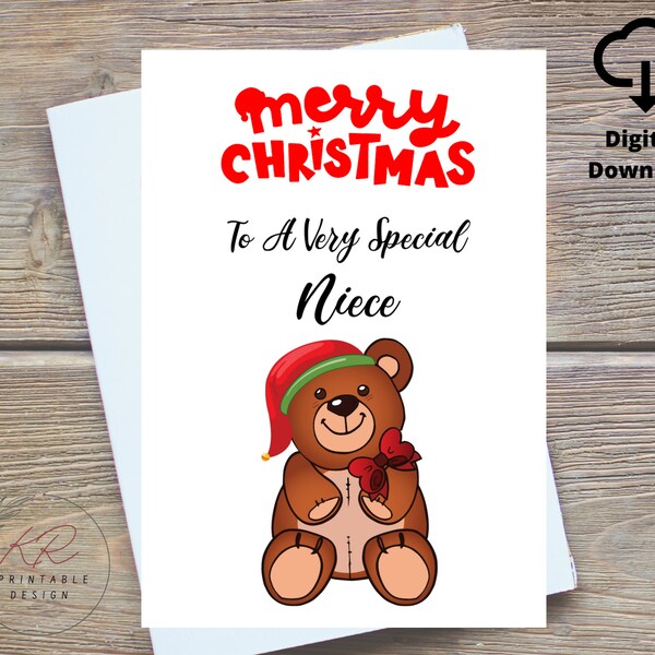 Merry Christmas To A Very Special Niece Printable Card, Christmas Card for A Special Niece, Niece Christmas Card Digital Printable