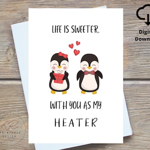 Carte je t'aime drôle - la vie est douce avec vous comme mon radiateur imprimable, carte d'anniversaire de Saint-Valentin drôle, carte de raison pour laquelle je t'aime