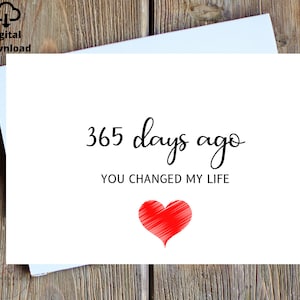 Tarjeta de aniversario de un año, tarjeta de amor de 365 días, tarjeta de primer aniversario, tarjeta de aniversario de un año para ella, tarjeta de primer aniversario para novio