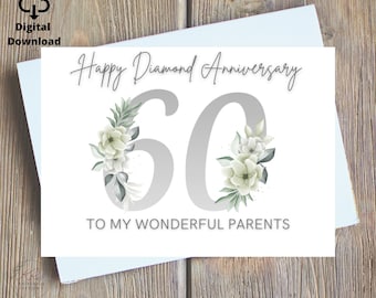 60th Anniversary Card For Parents Printable, Diamond Wedding Anniversary Card, 60th Wedding Anniversary Card For Parents Digital Printable