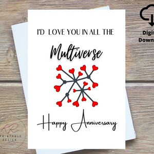 Tarjeta de aniversario multiverso digital, te amaría en todos los multiversos, tarjeta de aniversario moderna imprimible, tarjeta de aniversario romántica