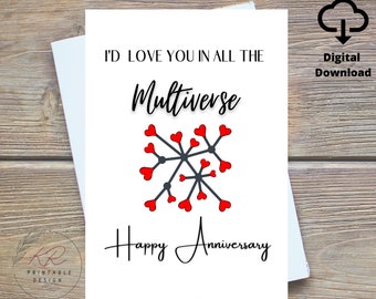 Multiverse Anniversary Card Digital, I&#39;d Love You In All The Multiverses, Modern Anniversary Card  Printable, Romantic Anniversary Card