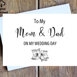Para mi mamá y mi papá Tarjeta del día de mi boda, Tarjeta para mi mamá y mi papá, Tarjeta del día de la boda para mamá y papá, Tarjeta del día de la boda, Carta para tu mamá y papá