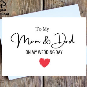 Para mi mamá y mi papá Tarjeta del día de mi boda, Tarjeta para mi mamá y mi papá, Tarjeta del día de la boda para mamá y papá, Tarjeta del día de la boda, Carta para tu mamá y papá