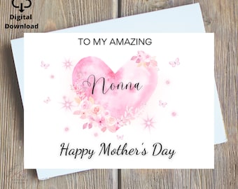 Cartão de Dia das Mães Nonna para Imprimir, Cartão de Dia das Mães para Nonna Digital, Cartão de Dia das Mães para Imprimir para Nonna, Nanny, Cartão para Imprimir Nana