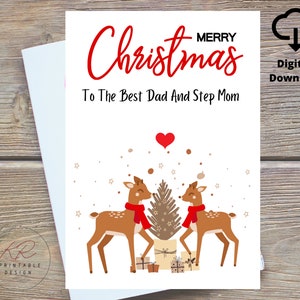 Vrolijk kerstfeest voor de beste vader en stiefmoeder, kerstkaart voor vader en stiefmoeder, kerstkaart voor vader en stiefmoeder, afdrukbaar digitaal