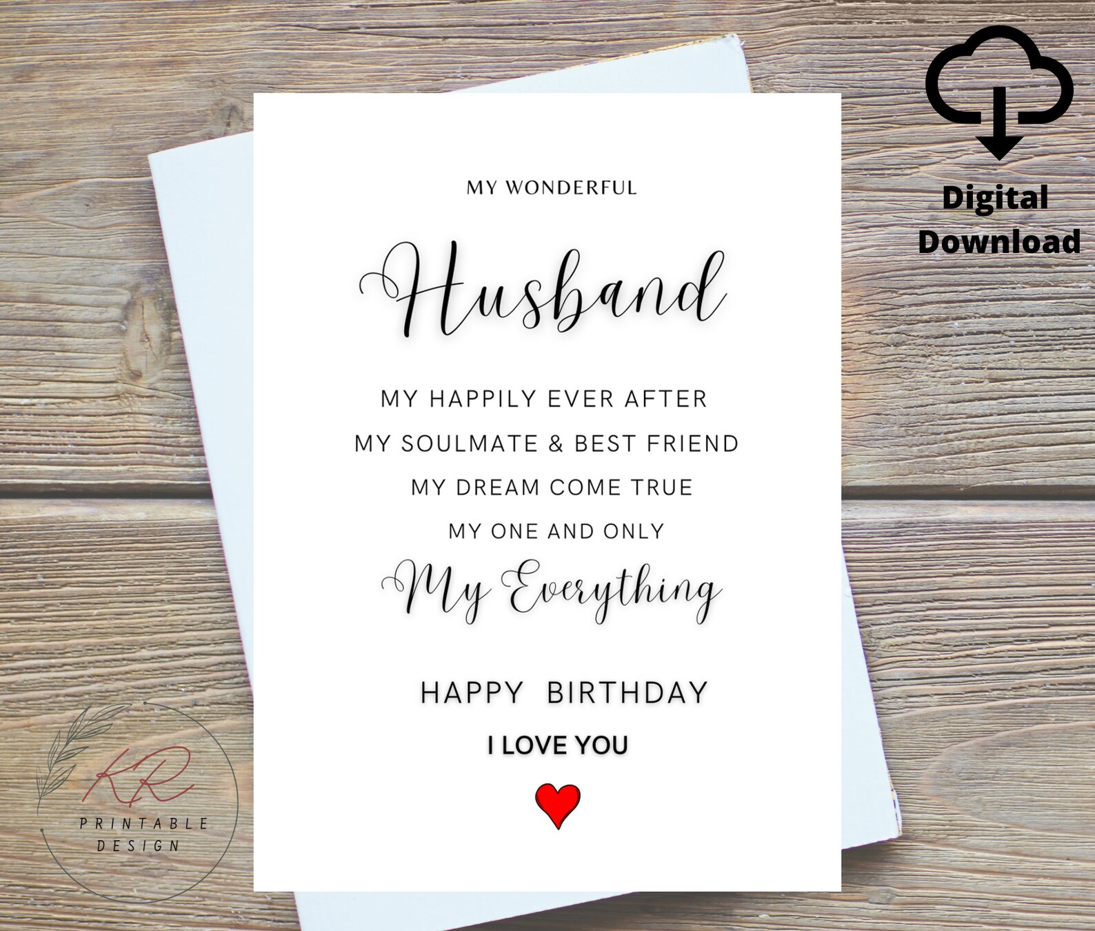 My Wonderful Husband Birthday Card Printable, Husband Birthday Card ...
