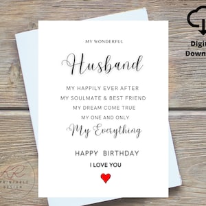 Tarjeta de cumpleaños para mi maravilloso esposo imprimible, tarjeta de cumpleaños para mi esposo imprimible, tarjeta de cumpleaños para mi alma gemela y mejor amiga imprimible