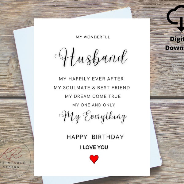 My Wonderful Husband Birthday Card Printable, Husband Birthday Card Printable, To My Soulmate And Best Friend Birthday Card Printable