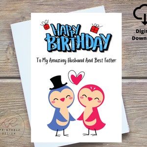 Feliz aniversário para meu marido incrível e melhor pai, cartão para impressão, cartão de feliz aniversário para pai e marido, cartão de aniversário do marido digital
