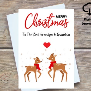 Vrolijk kerstfeest voor de beste opa en oma Afdrukbare kaart, kerstkaart voor grootouders, vrolijke kerstkaart voor opa en oma