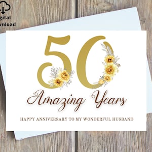 Carte d'anniversaire de mariage en or imprimable, joyeux anniversaire en or pour mari, impression numérique, carte de mari 50e anniversaire de mariage instantanée
