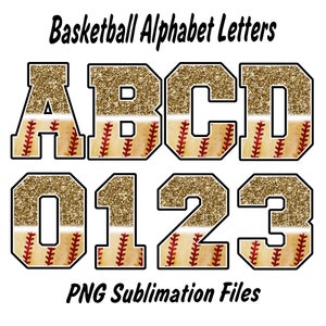 Letras PNG de brilho dourado de beisebol, esportes de beisebol, alfabeto esportivo png, letras alfa e números, faculdade, escola, downloads de designs de sublimação