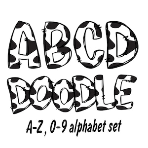Cow Animals Skin Alphabet Doodle Letters, Bundle, Cow Print, Animal Pattern, Cow Skin , Sublimation Letters , Instant Download