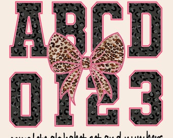 Glitter Leopard Alphabet letters and number Set Clipart, Sport Alphabet png, Leopard mama png, Cheetah Bow png, Sublimation