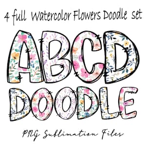 Frühling Doodle Buchstaben PNG, Blumen Doodle Buchstaben, Aquarell Blumen Alpha, Blumenzahlen Png, Alpha Set Designs PNG