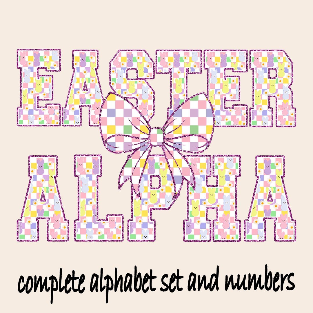 Checkered Easter Mama Bunny Coquette Bow Alphabet and Checkered Numbers ...