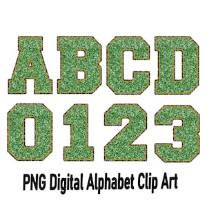 Sequin Faux glitter Green Gold and Black Alphabet letters and number Set Clipart ,Glitter Sport Alphabet png, png Print File For Sublimation