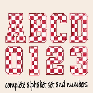 Cardinal red and White Checkered Pattern Alphabet Set, Checkered Alphabet ,Kids Alphabet Letters, PNG File, Racing numbers, Instant Download