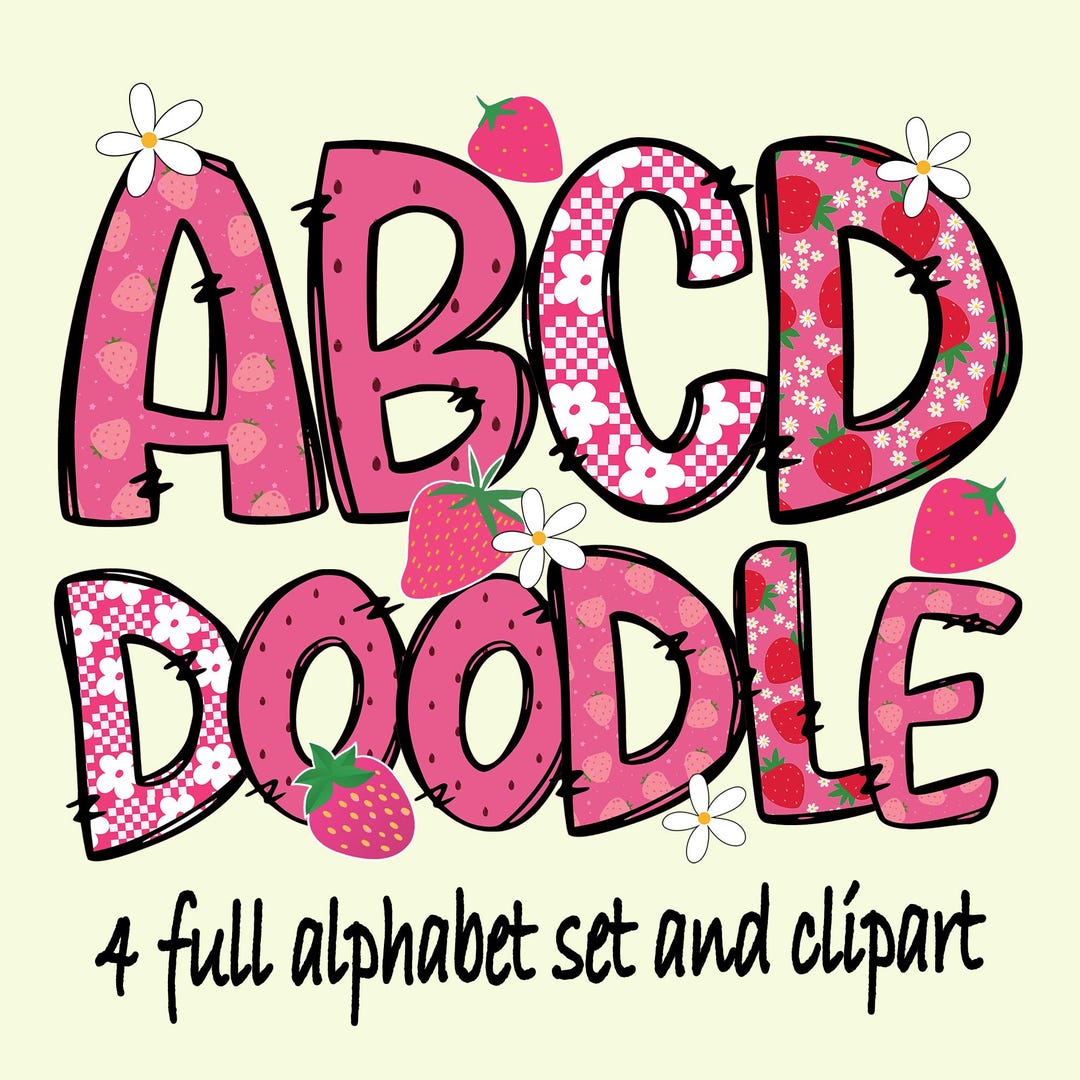 Strawberry Berry Doodle Letters ,first Summer Varsity, Popular Trendy ...