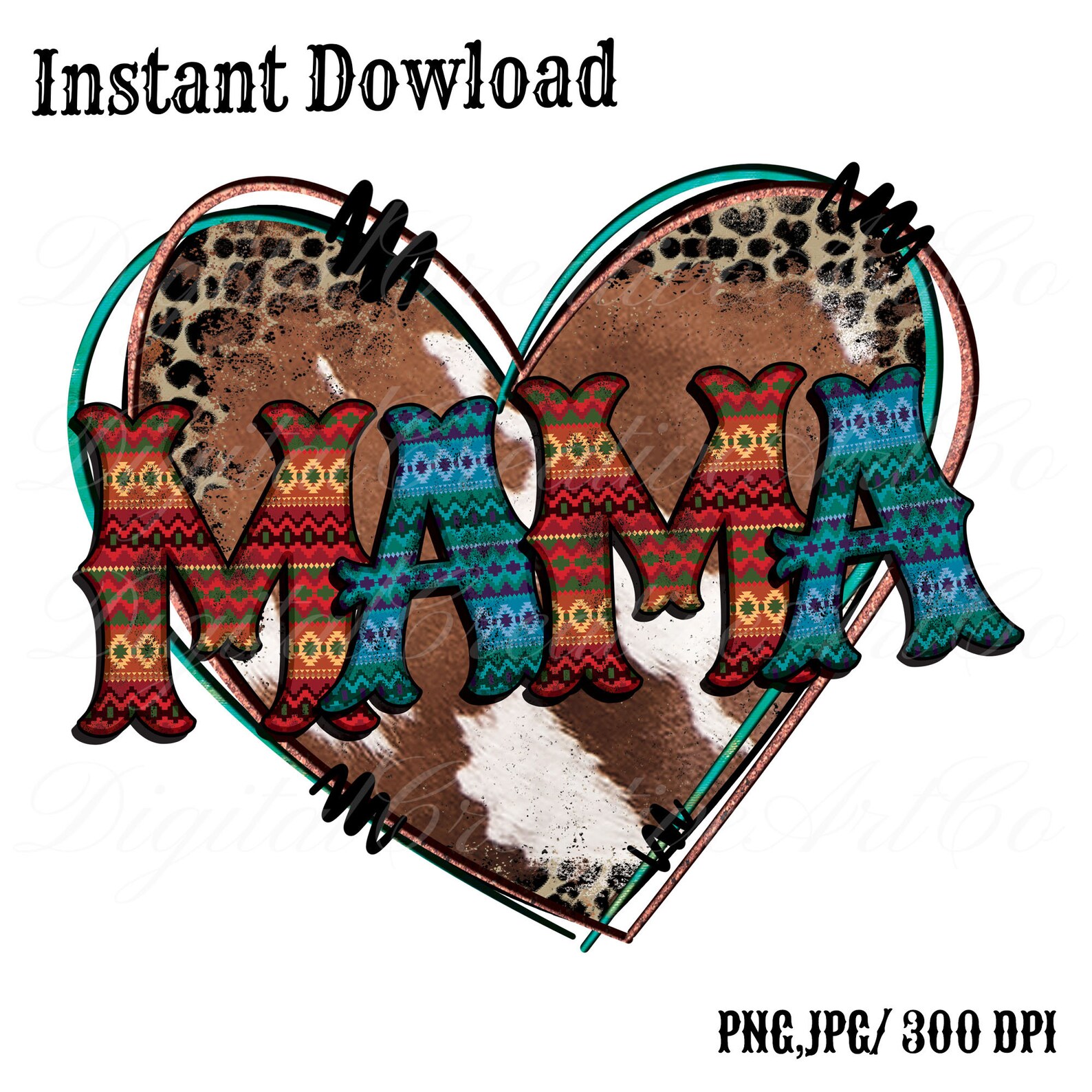 Mama Aztec Leopard Heart Cowhide PNG Sublimation Digital - Etsy UK