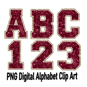 Lentejuelas Falsa brillo Letras y números del alfabeto granate y dorado Set Clipart ,Glitter Sport Alphabet png, png Imprimir archivo para sublimación