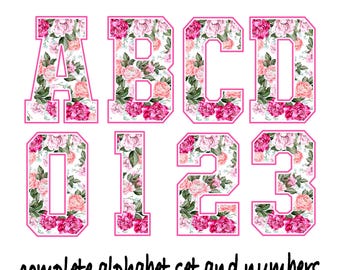 Watercolor Floral Alphabet Letters PNG, Bright Spring Floral Alphabet Letters ,PNG Elements , Clipart Letters ,Alpha Set Designs PNG