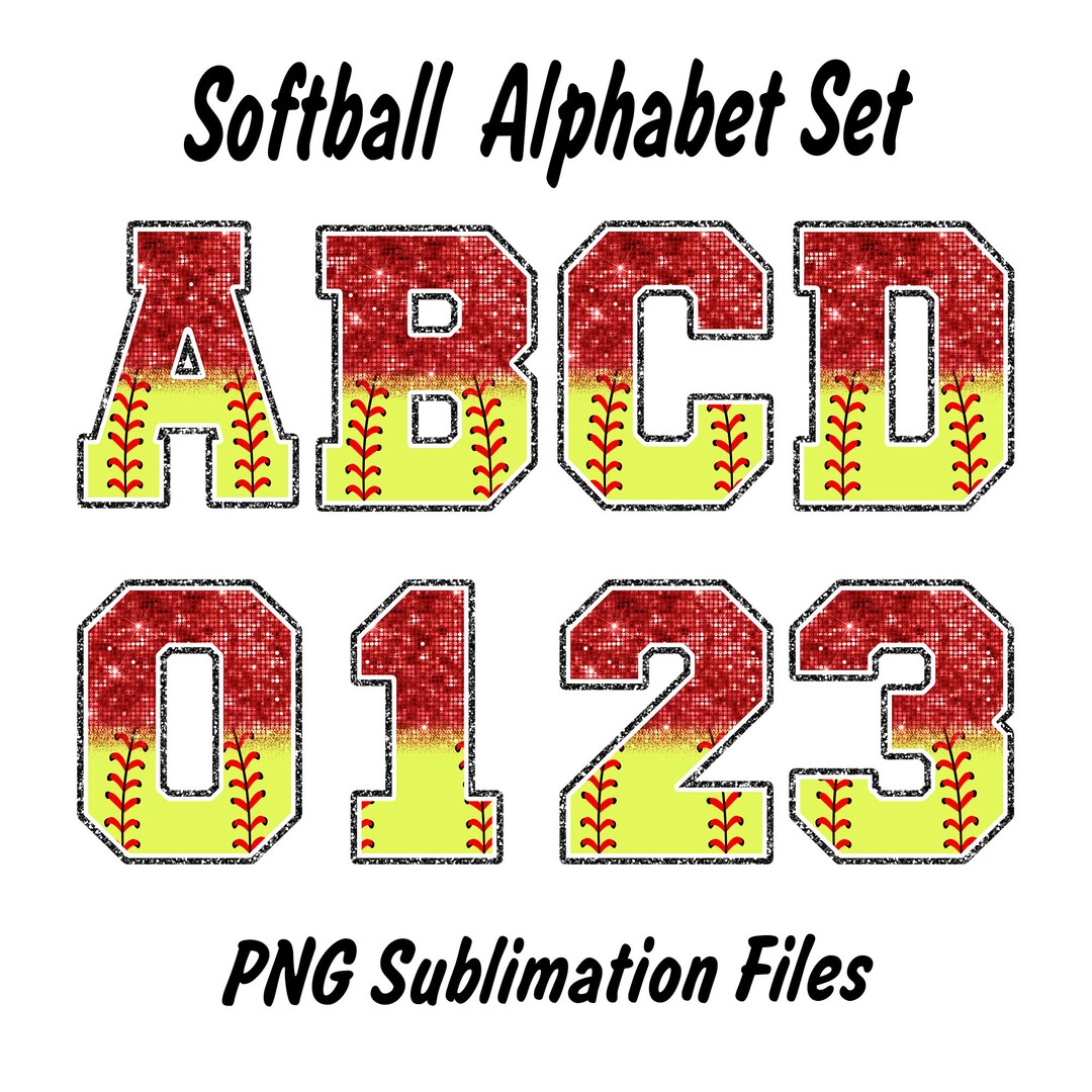 Softball Sequin Faux Glitter Red and Black Alphabet Letters and Number ...