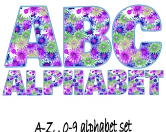 Floral Alphabet 26 Letters PNG, Bright Spring Floral Alphabet Letters ,PNG Elements , Clipart Letters ,Alpha Set Designs PNG