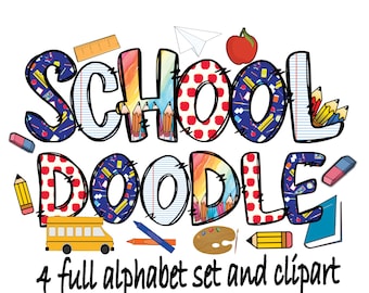 Paquete de alfabeto de Doodle escolar, Letras escolares, Doodle alfa, Letras PNG, Letras de Doodle PNG, Escuela, Regreso a la escuela, Descarga instantánea