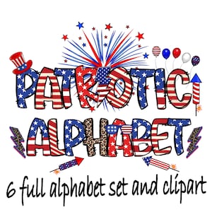 BUNDLE Patriotic Alphabet PNG, 4th of July, Independence Day, Alpha Doodle, Accessories, American Doodle, Sublimation, Retro America png