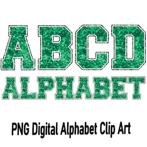 Sequin Faux glitter Green and Black Alphabet letters and number Set Clipart ,Glitter Sport Alphabet png,  png Print File For Sublimation
