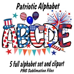 Patriotic Alphabet PNG, 4th of July, Independence Day, Alpha Doodle, Bundle Letters, American Doodle, Sublimation, Retro America png