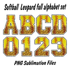 Softball Leopard Letters PNG, Softball Sports, sport alphabet png, Alpha Letters & Number, College, School, Sublimation Designs Downloads