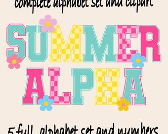Karierte Sommer Alphabet Buchstaben, Erster Sommer Varsity, beliebt Trendy, Sommer Clipart, Gänseblümchen Sommerleben PNG Buchstaben, Sublimationsdesign