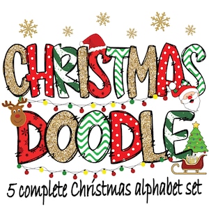 Christmas Alphabet PNG, Christmas PNG Xmas Doodle Alphabet, Santa Alphabet PNG, Christmas Font, Retro Christmas, digital download