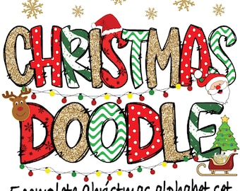 クリスマスアルファベットPNG、クリスマスPNGクリスマス落書きアルファベット、サンタアルファベットPNG、クリスマスフォント、レトロクリスマス、デジタルダウンロード