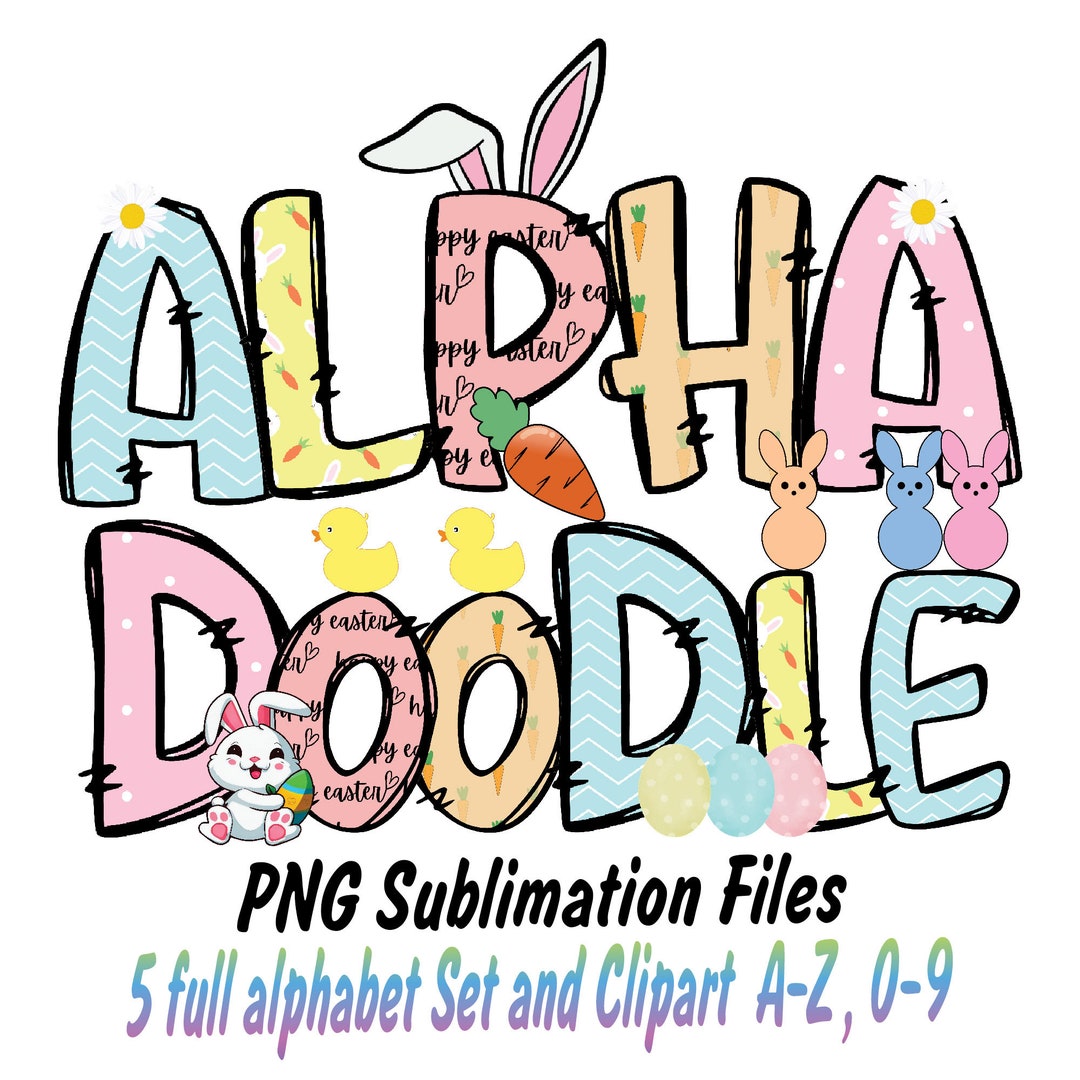 Easter Alphabet Doodle Letters PNG Bundle,bunny,easter Eggs, Pastel ...