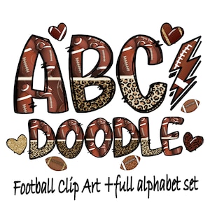 Football Alphabet Letters PNG Bundle, Football Sports Doodle Letters, Glitter American Football Leopard Sublimation, Alpha Set