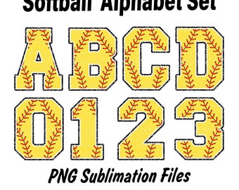 Softball Letters & Number PNG,Glitter Softball Sports,Retro Softball Letters Alphabet Set,bundle softball Font,Sublimation Designs Downloads